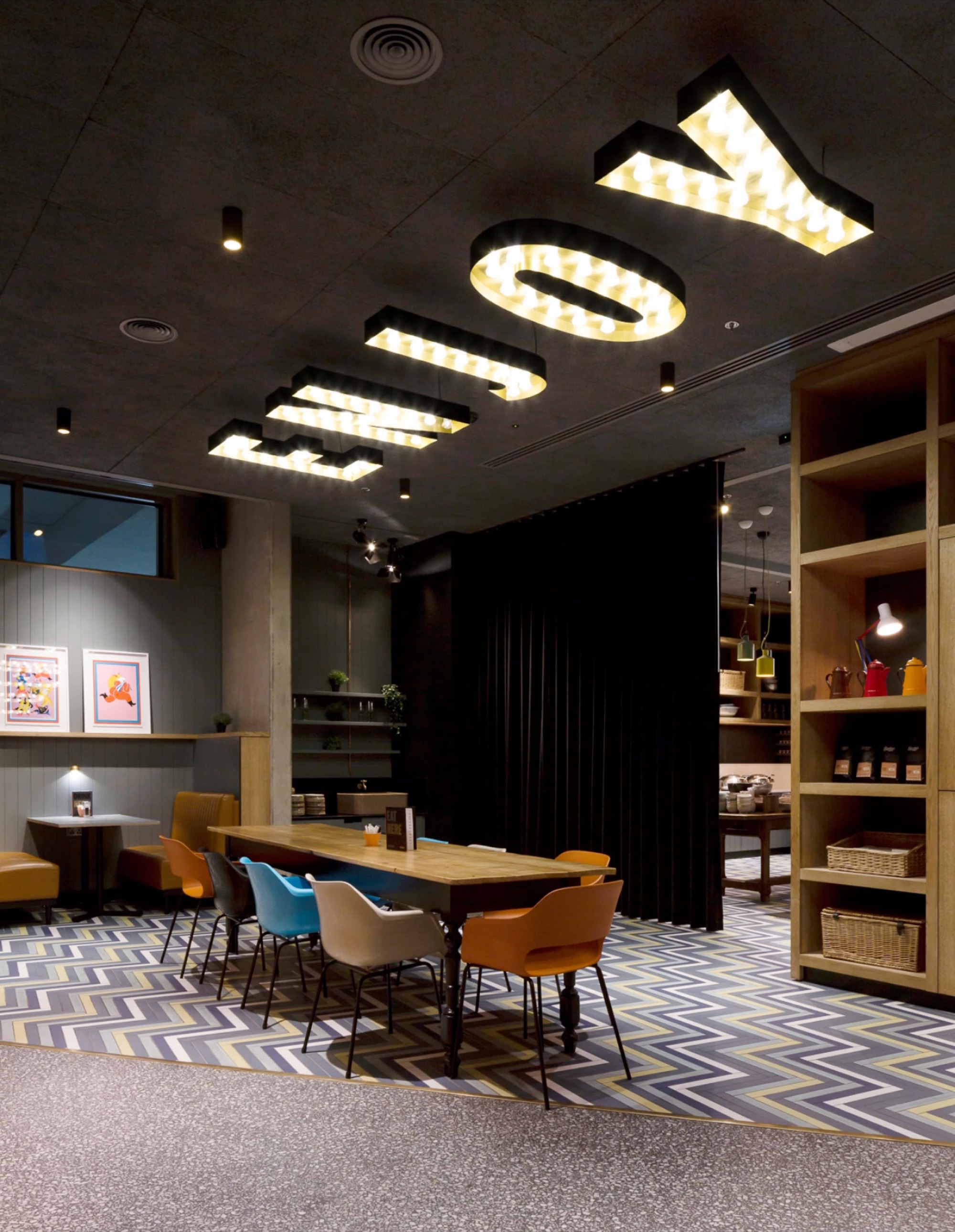 ‘Enjoy’ – the communal heart of the hotel.